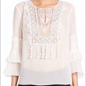 Elie Tahari - Una Embroidered Ruffle Blouse